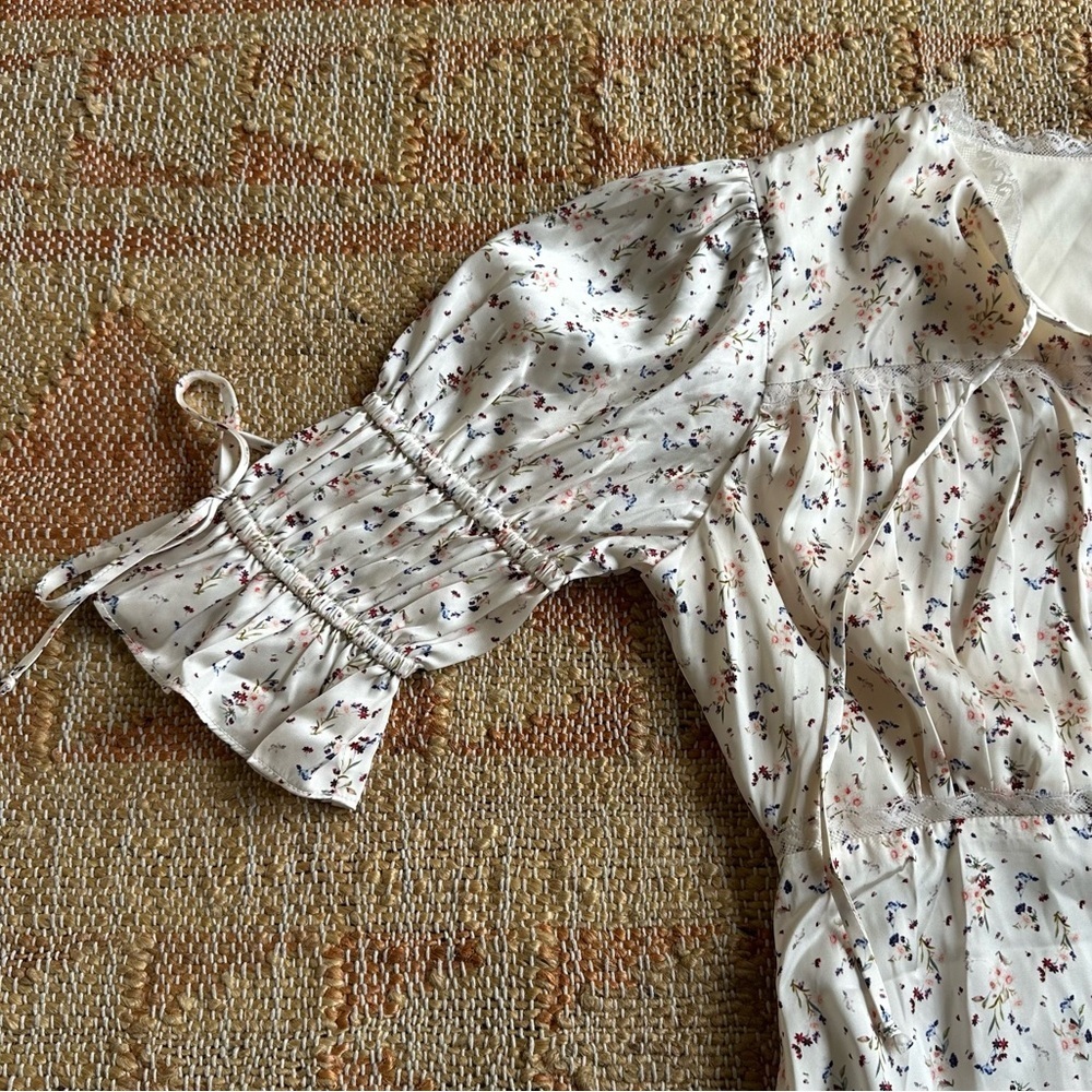 Tularosa Satin Floral Cream Mini Dress - Picture 9 of 11